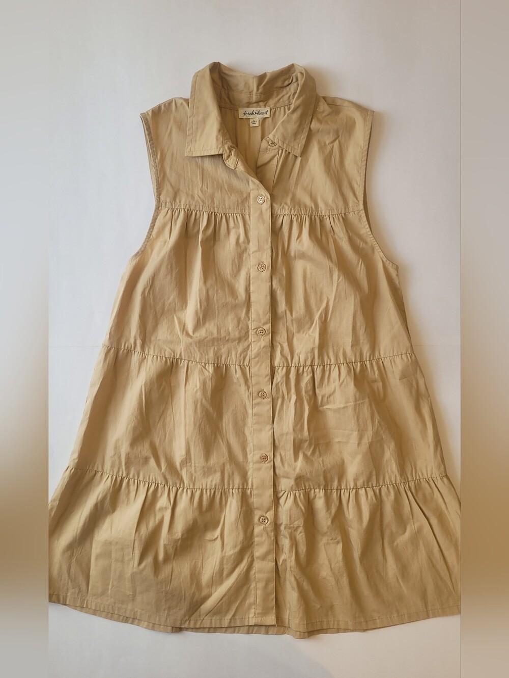 Derek Heart Tan Tiered Sleeveless Shirtdress Cotton Large NWOT